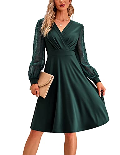 QUNERY Vestido Manga Larga Mujer Vestido Elegante Mujer Cuello V Vestido de Cóctel Fiesta Verde XL Cover