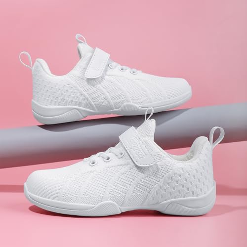 Youth Girls Boys White Cheerleading Shoes Athletic Training Tennis Breathable Competition Mesh Hook&Loop Cheer Sneakers4