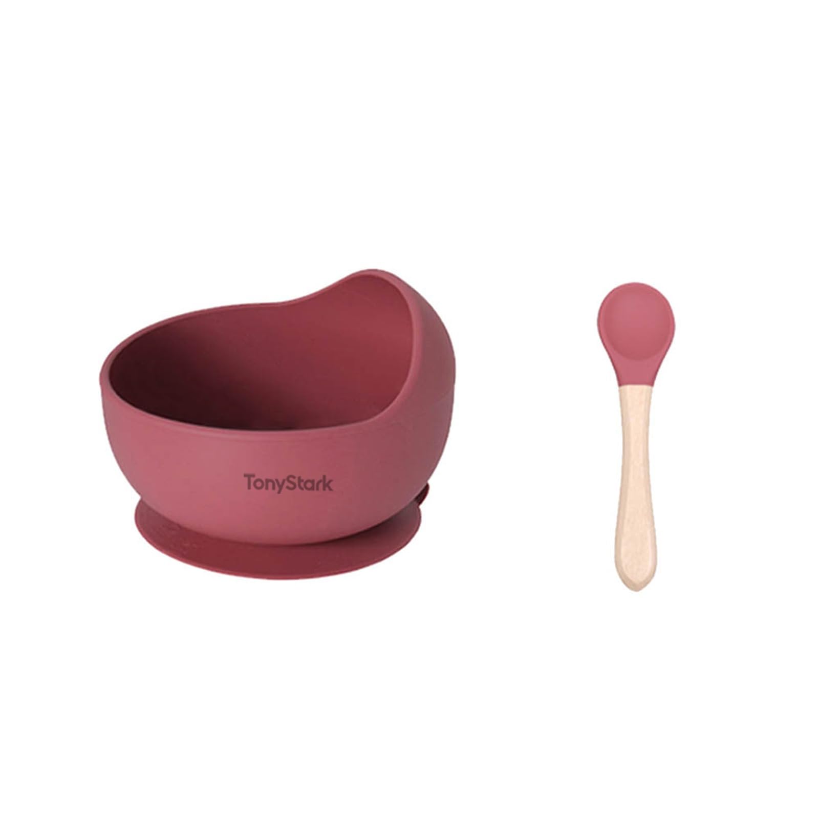 Silicone Unbreakable Baby Bowl & Handle Spoon - Suction Design, Non-Slip, BPA Free, Dishwasher & Microwave Safe (Wine Red, 1 Piece)