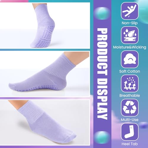 Image of Liitrsh 12 Pairs Pilates Socks with Grips for Women Non Slip Yoga Crew Socks for Dance, Barre, Hospital, Workout