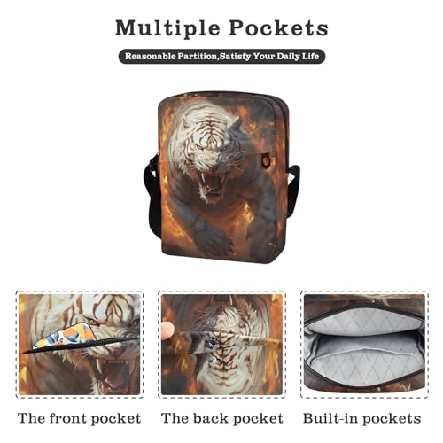 Crossbody Bag Flame White Tiger Fighting Messenger Bag for Women Men Purse Shoulder Bag Satchel Bag with Adjustable Strap 214A68952