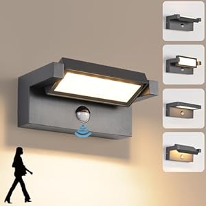 LED Wandleuchte Aussen Innen mit Bewegungsmelder,22W Außenlampe Wand,IP65 Wasserdichte Außenwandleuchte 3000K Warmweiß Wandlampe,Aussenleuchte mit 350° Schwenkbar Panel für Garten Terrasse Dunkelgrau