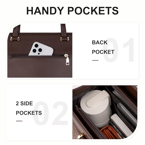 MOSISO Laptop Tote Bag for Women, 15.6 inch PU Leather Large Capacity Handbag & Clutch Purse & Flapover Pocket, Crocodile Grain Waterproof Computer Bag Work Briefcase for Business Office, Brown3