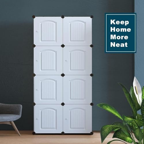 Image of Plastic Wardrobe for Clothes Storage, 8-Door Portable Collapsible Almirah & Cupboard for Bedroom, Baby Wardrobe Cabinet Organizer for Clothes & Toys (White, 8 Door)