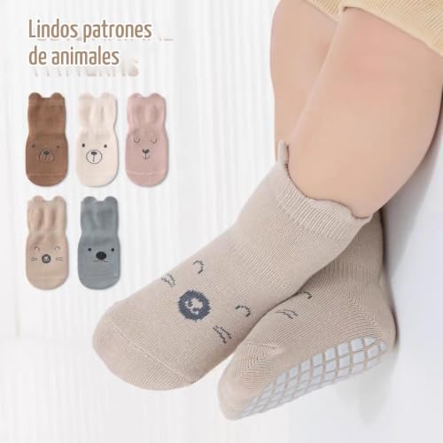Miniatura 3 de Hagot 5 Pares Calcetines Antideslizantes Bebé, Bebés Calcetines Antideslizantes, Calcetines De Tripulación De Tobillo Con Agarres, Calcetines De Algodón De Dibujos Animados Para Niña Niños, S