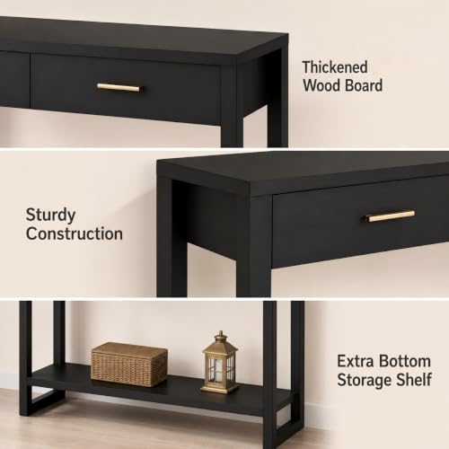 Image of 41.3 inch Modern Entryway Console Table with Foot-Sensor Light, Black