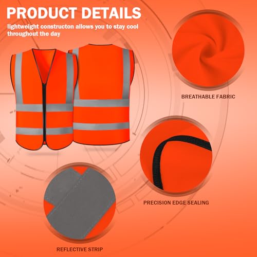 Image of CHGANG Safety Vest, Reflective Hi Vis Vest with Zipper, High Visibility vest for Construction, Traffic