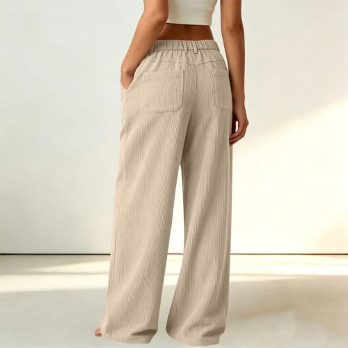 Wide Leg Corduroy Pants Women High Waist Button Front Trousers with Pockets - image 6