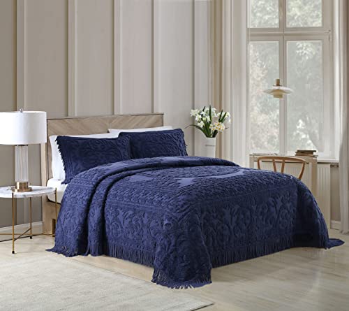 Image of Beatrice Home Fashions Medallion Standard Cotton Chenille Sham, Navy