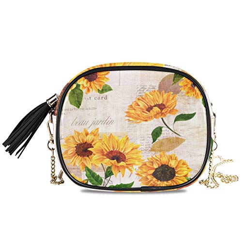 ALAZA Vibrant Yellow Sunflower Cross Body Fashion Chain Bag Single Shoulder PU Leather Purse for Women Girls