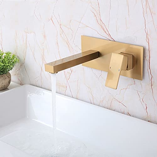 New11 Brushed Gold Wall Mount Basin Faucet – Concealed Box Mixer, Modern Brass