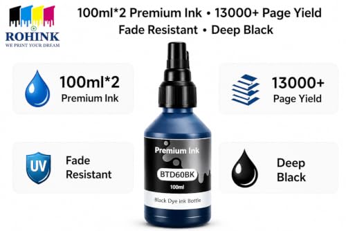 Image of ROHINK Premium Dye Ink Bottles for Brother Printers, T220, T300, T310, T420, T500, T520, T820, T920, T510, T910, T710, T4500W, T800W, T710W - Printer