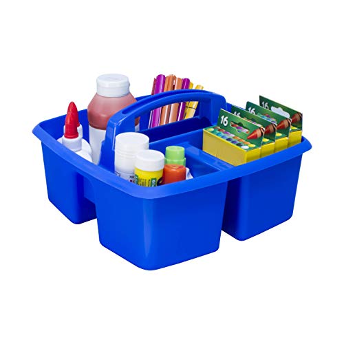 Image of Storex 3-Compartment Small Caddy - Multipurpose Classroom Organizer with Handle, Azure, 6-Pack (00947A06C)
