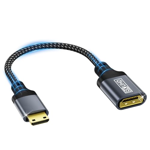 Kryoza Adaptateur Mini HDMI vers HDMI 2.1,Mini HDMI Mâle vers HDMI Femelle Câble Support 8K@60Hz 4K@120Hz, 48Gbps,UHD,3D,HDR,eARC,Compatible avec Ordinateur...