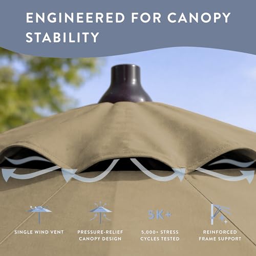 Image of California Umbrella 8-Year Protection 9 Ft Outdoor Patio Umbrella, Solstice Fade-Resistant Fabric, Auto-Tilt, Heavy Duty Aluminum Frame, 8 Reinforced Ribs for Pool or Deck, Bronze Pole