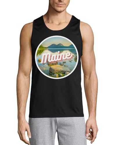 Camiseta sin mangas de algodón negro para hombre con foto de río en Maine