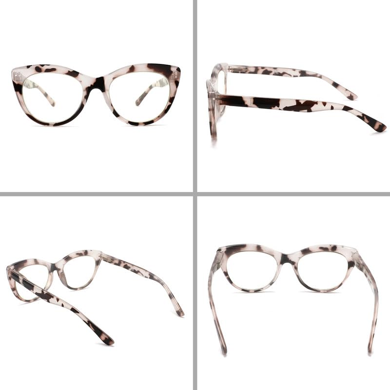 Image of reading glasses, adjustable in strength from 0.0 to 4.0, blue light-blocking lenses, stylish cat-eye frame and spring hinges (4 per pack) UV resistance(0.00x)