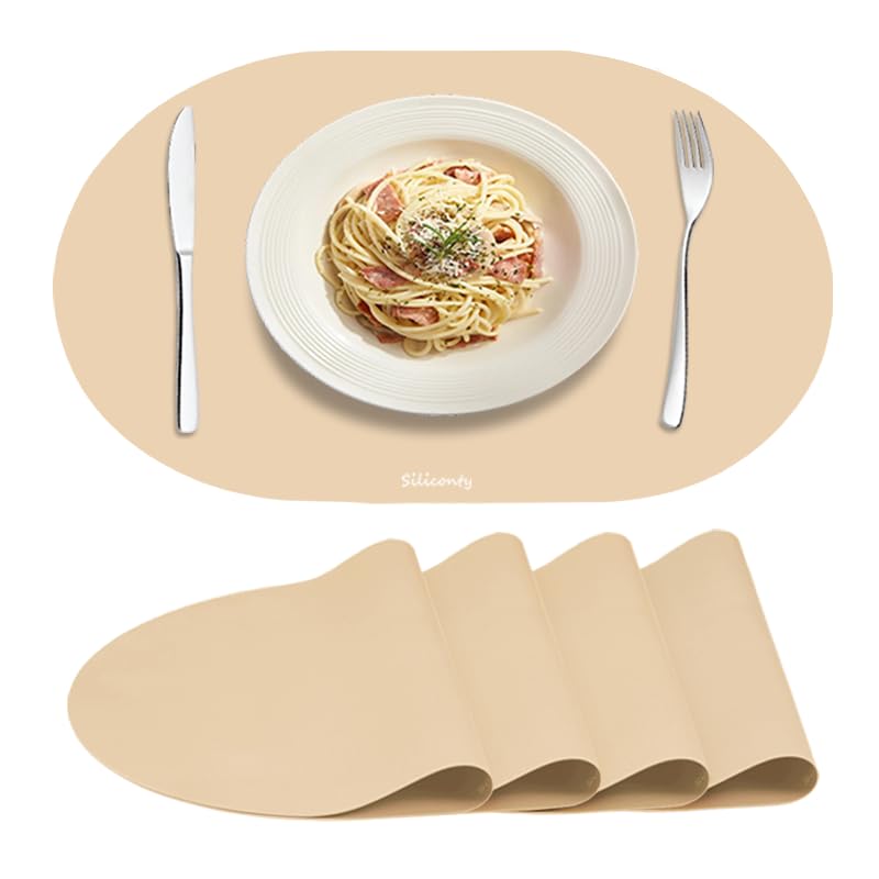 Tovagliette Silicone Impermeabili e Antiscivolo Siliconty, Set di 4 Ovali Termoisolanti, Tovagliette Colazione, Termoisolanti e Facili da Pulire, 43x30 cm (Bright Yellow 4 pcs)