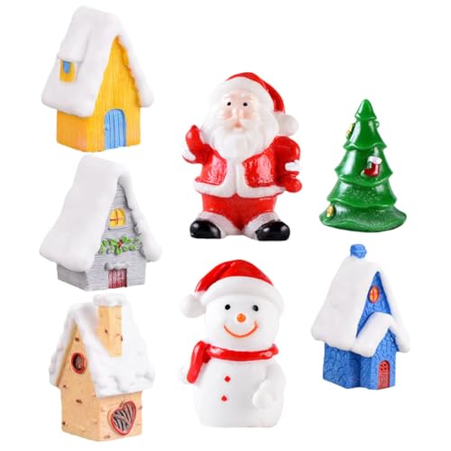 FUNOMOCYA 7pcs Micro Landscape Christmas Mini Resin Ornaments Xmas Village House Adornments for Party Centerpiece
