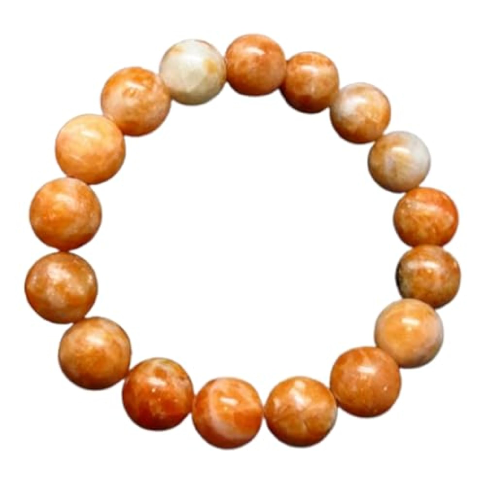 Natural Orange Calcite 12mm Round Bead Stretchable Bracelet, Unisex Gift