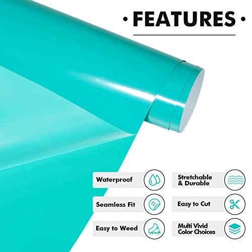 Gatichetta Heat Transfer Vinyl Roll 12"X6Ft Bright Teal Htv Iron On Vinyl Roll For T-Shirts Compatiable With Cricut, Cameo, Heat Press Machines, Bright Teal #TOP3