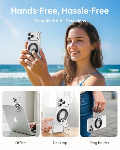 Image of SYNCWIRE Magnetic Phone Ring Holder, for MagSafe Phone Grip Stand Kickstand | 360 Rotation, Double-Sided Magnet, Cell Phone Grip Finger Holder, for iPhone 17 16 15 14 13 12 Pro Max, MagSafe Accessories