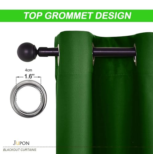 Image of JUPON Silk Blackout Curtain with 3 Layers Weaving Technology & Solid Grommet Pattern Living Room | Pack of 2 Piece, 8ft - Bottle Green