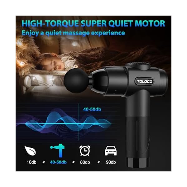 TOLOCO Massage Gun, Deep Tissue Back Massage for Athletes for Pain Relief, Percussion Massager with 10 Massages Heads & Silent Brushless Motor, Relaxation Gifts for Men Women, Black - Image 3
