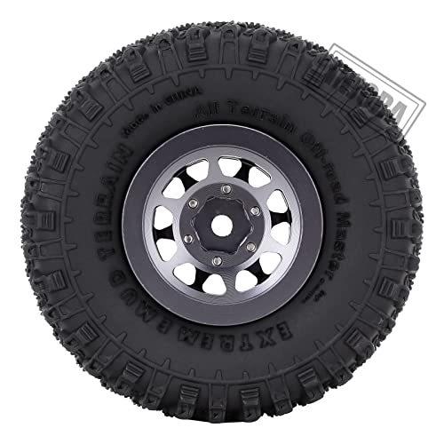 Injora 1.0 Tires And Beadlock Wheel Rims Set For 1/18 Trx4M 1/24 Rc Crawler Car Axial Scx24 Axi90081 Axi00001 Upgrade Parts(Black&Grey) #TOP3