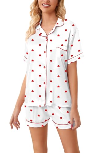 Image of Schbbbta Girls Womens Pajamas, Satin Silky Pjs Set Kids 2Pcs Button-Down Nightwear Sleepwear Gift for Mommy and me
