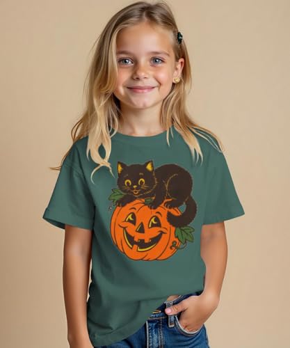 Toddler Black Cat on Pumpkin Shirt Baby Boy Girl Halloween Cat Tees Vintage Pumpkin Face Tops Kids2