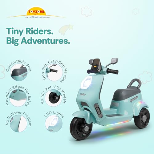 Image of Toyzone Wizard Electric Scooty | Rechargeable Scooty 6V | Powered by 6.5 ah Battery | Music Player with Bluetoooth & USB | 6 Month Warranty on Battery | Make in India | for Kids 2+ Years (Blue)