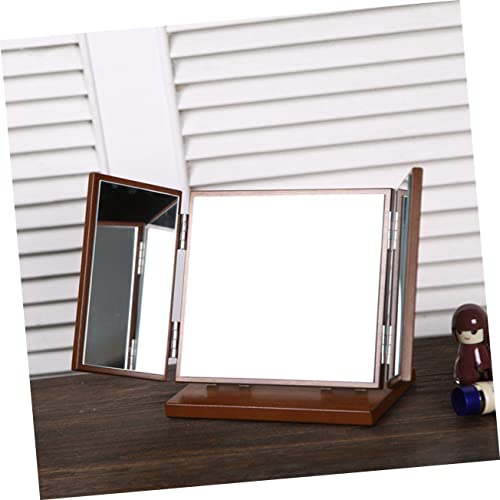 Espejo de maquillaje 3 lados madera plegable vintage miniatura 7