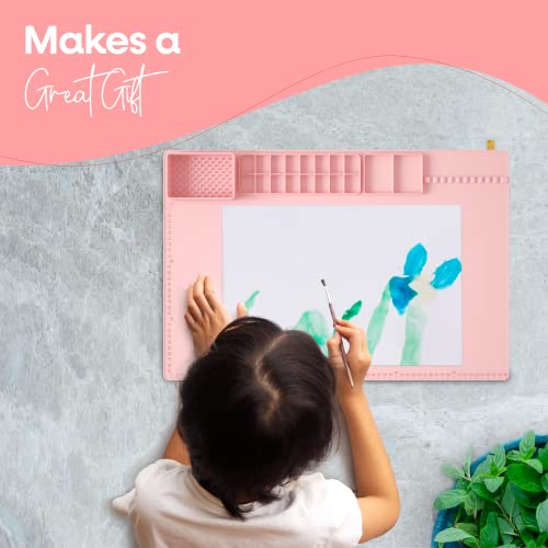Large Silicone Mats For Crafts - Silicone Painting Mat - Silicone Art Mat With Cup - Silicone Craft Mats - Painting Supplies - Paint Mat - Washable And Nonstick Artist Mat (Pink 23.8X15.7 Inch) #TOP7