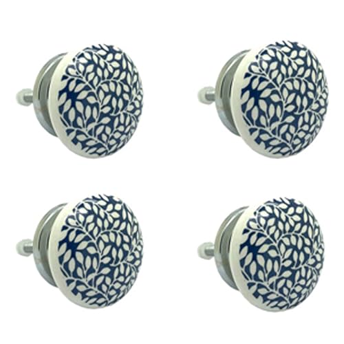 SHWETAIL Ceramic Knobs Drawer Pulls for Cabinets and Cupboards (38mm, Gold) - Pack of 4 (Blue)