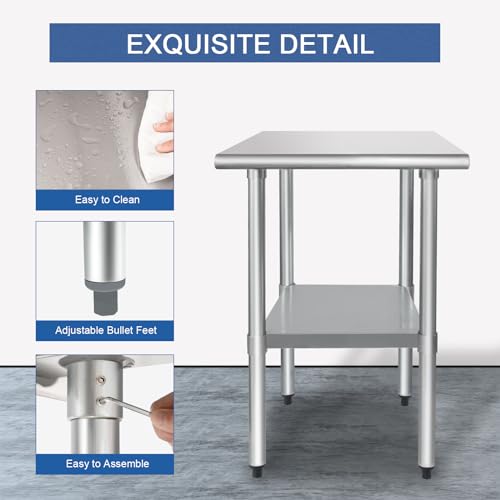 Image of HARDURA Stainless Steel Table 24X24 Inches with Undershelf and Galvanized Legs NSF Heavy Duty Commercial Prep Work Table for Restaurant Kitchen Home and Hotel