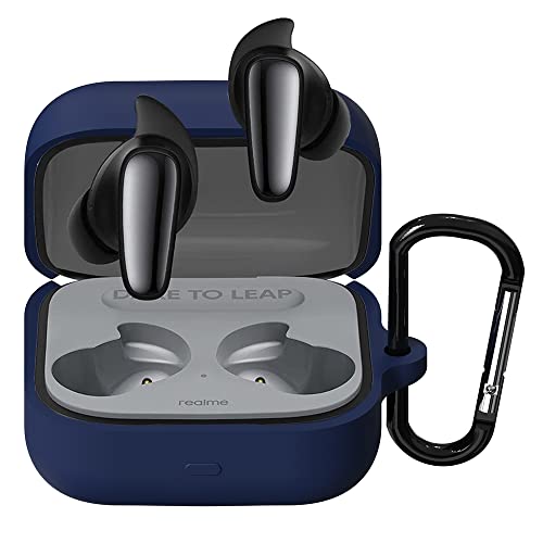 Image of Sounce Earphone Case Cover Compatible for Realme 3s Buds, Soft Silicone Skin Case Cover Shock-Absorbing Protective Case with Keychain [Front LED Visible] (Blue)