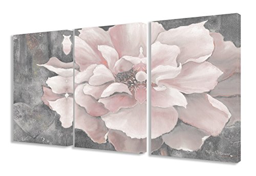Stupell Home Décor 3 Piece Pastel Pink Peony On Gray Triptych Canvas Art Set, 16 x 1.5 x 24, Proudly Made in USA