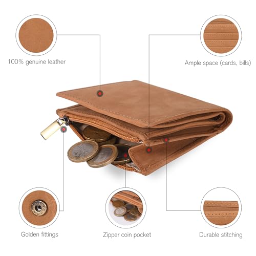 Image of Oak Leathers Wallet For Women Full Grain Leather - Small RFID Coin Purse Credit Card & ID Holder for Ladies,Bifold Wallets for Teenager | Small
