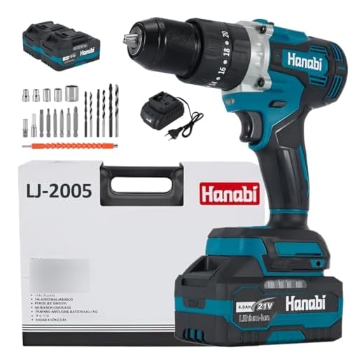 Parafusadeira Hanabi LJ2005 21v Brushless Furadeira 2 Bateria 13mm 80N.m com LED, Maleta