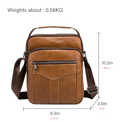 MANNUOSI Herren Schultertaschen business Freizeit Henkeltaschen echtleder vintage Handtaschen Braun A
