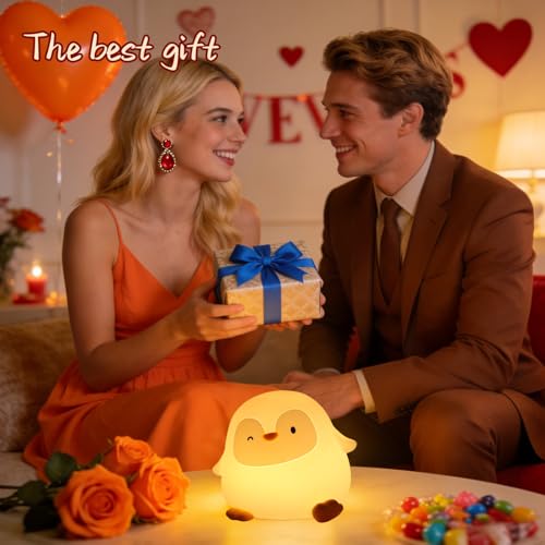 Image of Rytinazzz Silicone Night Light for Kids, 50H Long Battery Penguin Lamp, Gift for Kids, Rechargeable Tap Control, Soft Dimmable Bedside Light with Timer