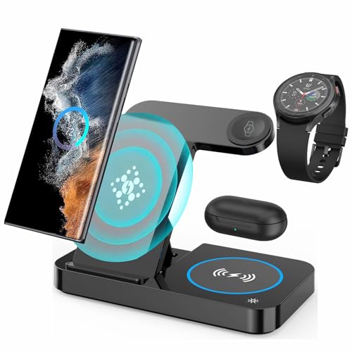 Suonee Wireless Charging Station For Samsung, 3 in 1 wireless Charger Stand for Samsung Galaxy S25 S24 Ultra S23 S22 Note 20 Z Fold 7/6 - Wireless Charger Station For Samsung Galaxy Watch 8 7 6 5 Buds