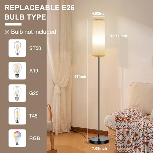 Image of FRIDEKO HOME Floor Lamp with Beige Shade, Simple Design with Foot Pedal Switch, Small Tall Lamps for Living Room Bedroom Office, Corner Floor Stand Light with Black Pole Lamp (No Bulb /No Remote)