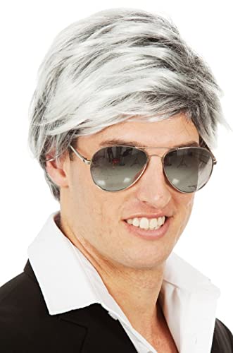 ALLAURA Gray Wig for Men – Realistic Like Human Hair, Silver Fox Grey – Clooney, Johnson, M Vice - Fits All, Non-itch, Reuse &amp; Restyle