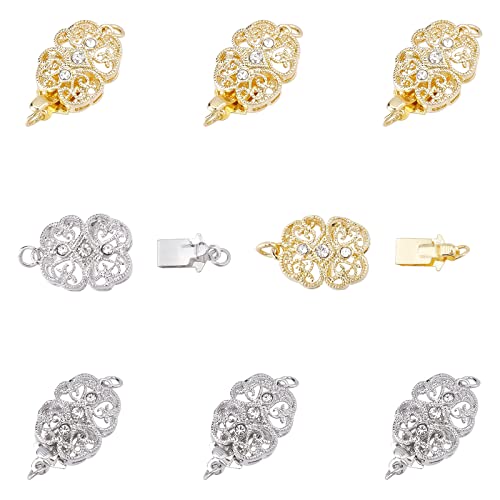 arricraft 8 Sets Filigree Necklace Clasps, Brass Rhinestone Box Clasps Jewelry Slide Clasps for Necklace Bracelet Connectors Knotted Jewelry Making DIY Craft (Platinum & Golden)