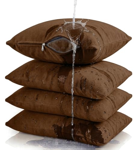 Image of Waterproof Terry Cotton Pillow Protector Cover with Zippered Closure | 18X28 Inch Standard Size Pillow Cover, Set of 4 | Dustproof Bedding Pillowcase for Protection (Coffee)