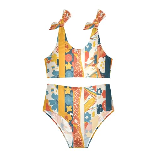 KLL Floral Pattern Cute Simple Flowers Girl Two Piece Bikini Sets Scoop Neck Beach Swimwear Swimsuit3