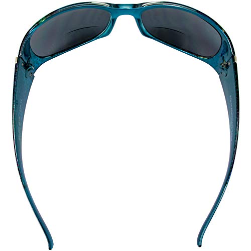 Global Vision Galaxy Womens Bifocal Fashion Motorcycle Sunglasses Chrome Rhinestone Look Blue Frames Smoke Lenses 2.5 Magnification4