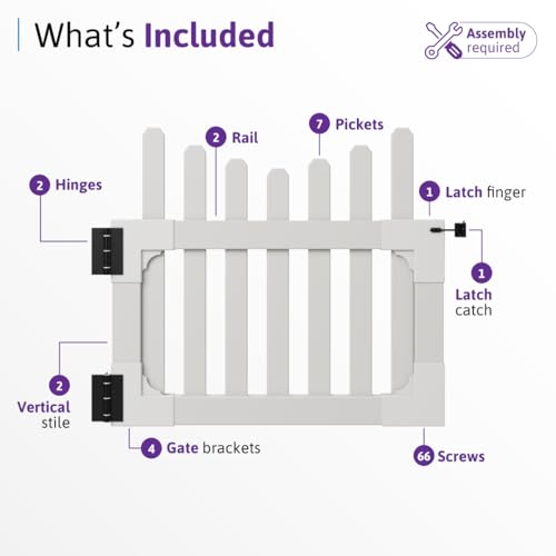 3ft H x 3.5ft W No Dig WamBam All American Gate Kit, White Vinyl Picket Yard Gate w/Hardware, Outdoor Gate for Patio & Yard, ZP19043